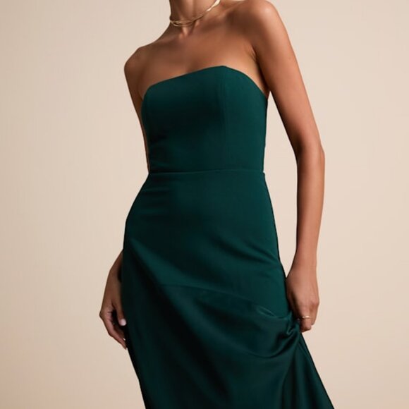 Lulus Compelling Style Emerald Strapless A-line Maxi Dress Green - Size S - Picture 1 of 5